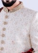 Designer Off White And Golden Colour Sherwani